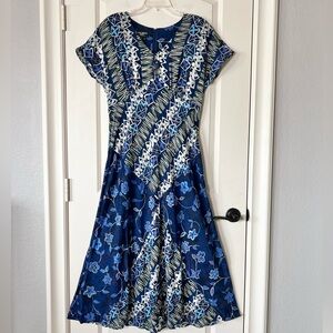 Vintage St Tropez West Blue Tropical Floral Print patchwork Style Dress Size 14